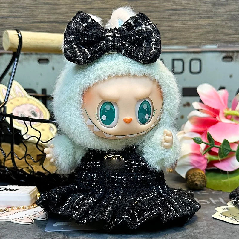 LABUBU sweet dress outfit – Black Dress & Headpiece Set for 17cm dolls; includes headpiece and skirt; doll not included | KikiBuddies
