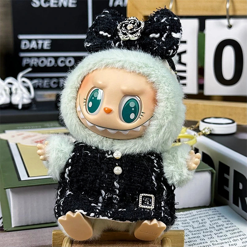 LABUBU sweet dress outfit – Black Iridescent Dress Set for 17cm dolls; includes headpiece and outfit; doll not included | KikiBuddies