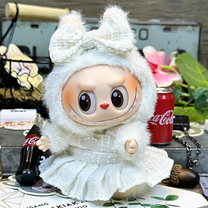 LABUBU sweet dress outfit – White Dress & Headpiece Set for 17cm dolls; includes headpiece and skirt; doll not included | KikiBuddies