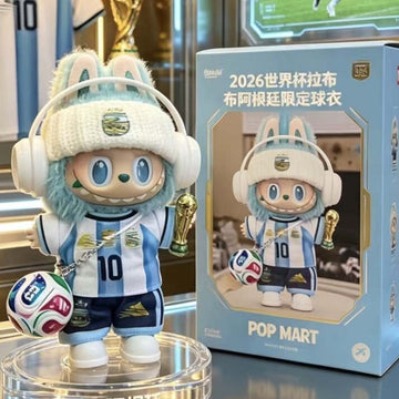 Labubu Football Jersey Outfit Series - National Football Team Inspired Set - Argentina 7-Piece Set (Jersey + Shorts + Shoes + Ball + Trophy + Hat + Earphones) doll outfit detail view 13 | KikiBuddies