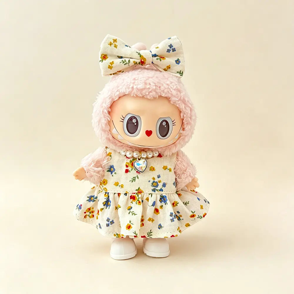 Labubu / Crybaby Doll Outfit - Vintage Floral Dress Set for 17cm Collectible Figure - main product card | KikiBuddies