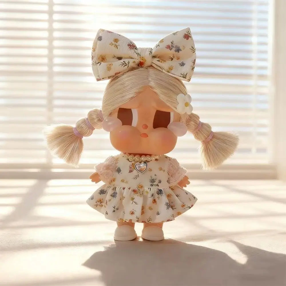 Labubu / Crybaby Doll Outfit - Vintage Floral Dress Set for 17cm Collectible Figure - front view | KikiBuddies