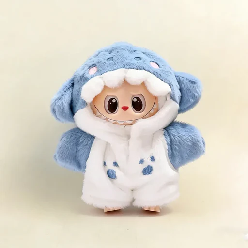Labubu Doll Outfit - Blue Shark Plush Onesie Jumpsuit for 17cm Collectible Figure - main product card | KikiBuddies