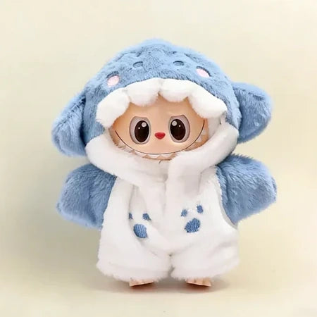 Labubu Doll Outfit - Blue Shark Plush Onesie Jumpsuit for 17cm Collectible Figure - main product card | KikiBuddies