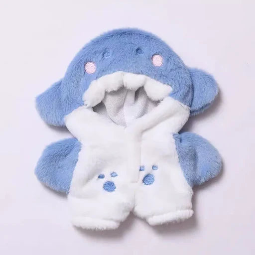 Labubu Doll Outfit - Blue Shark Plush Onesie Jumpsuit for 17cm Collectible Figure - lifestyle scene | KikiBuddies