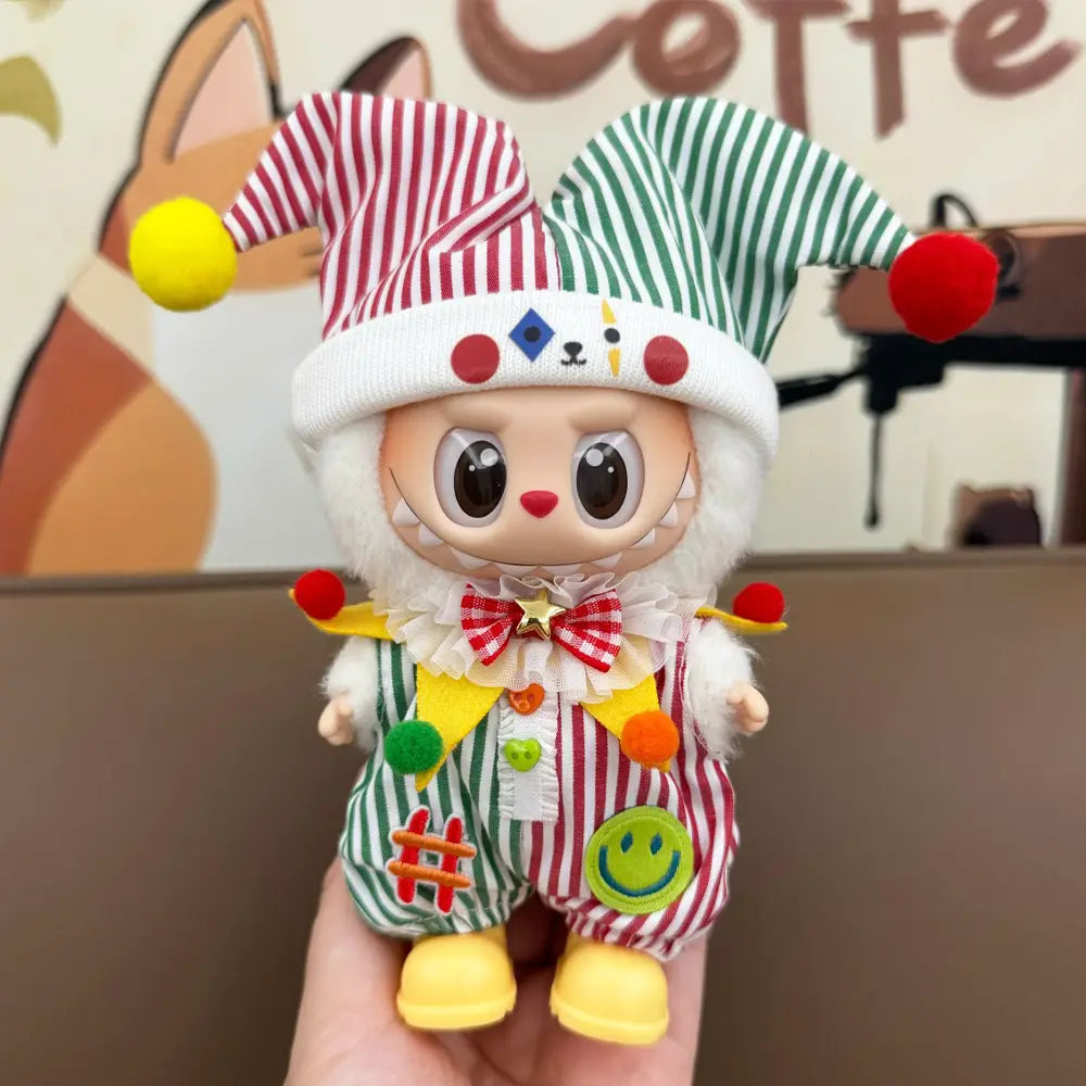 Labubu Doll Outfit - Carnival Jester Outfit Set for 17cm Collectible Figure - front view | KikiBuddies