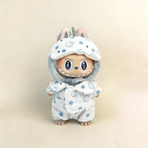 Labubu Doll Outfit - Cozy Cartoon Pajama 3-Piece Set for 17cm Collectible Figure - front view | KikiBuddies