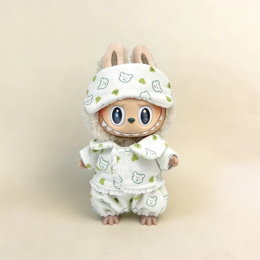 Labubu Doll Outfit - Cozy Cartoon Pajama 3-Piece Set for 17cm Collectible Figure - detail view | KikiBuddies