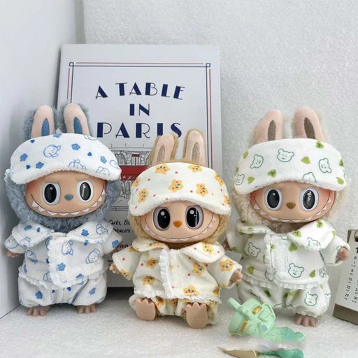 Labubu Doll Outfit - Cozy Cartoon Pajama 3-Piece Set for 17cm Collectible Figure - lifestyle scene | KikiBuddies