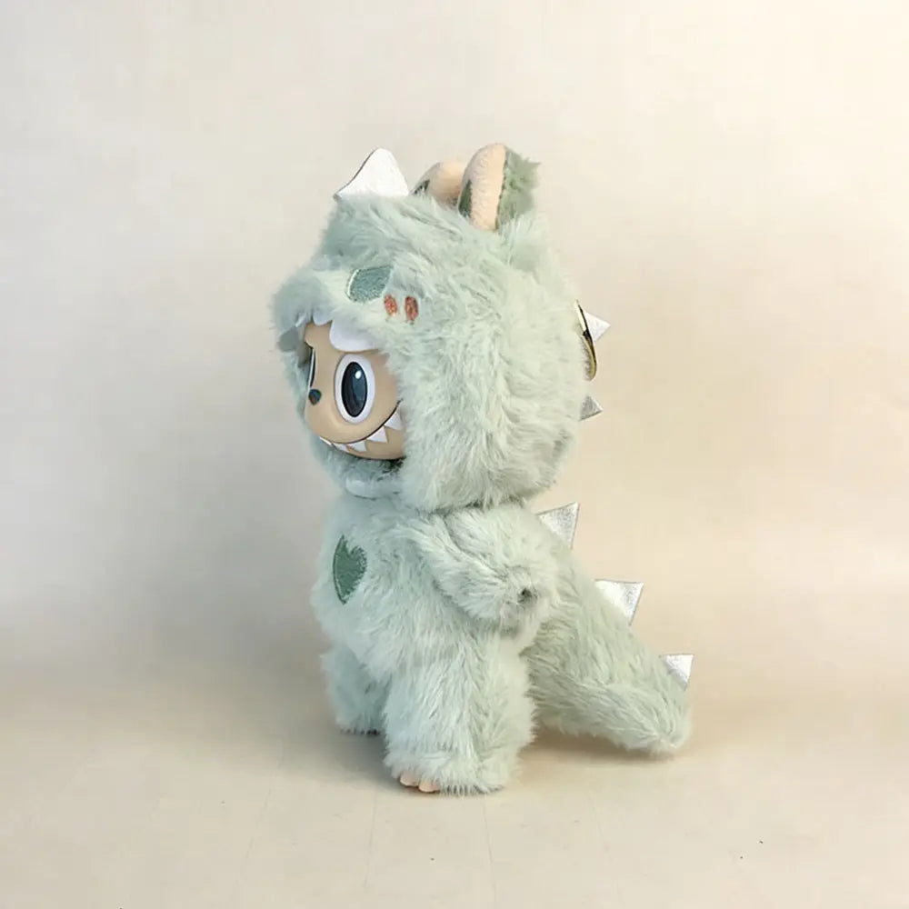 Labubu Doll Outfit - Dino-Mite Plush Dinosaur Jumpsuit for 17cm Collectible Figure - front view | KikiBuddies
