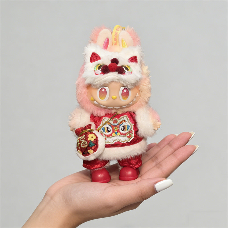 Labubu Doll Outfit - Lion Dance Festive Set for 17cm Collectible Figure - front view | KikiBuddies