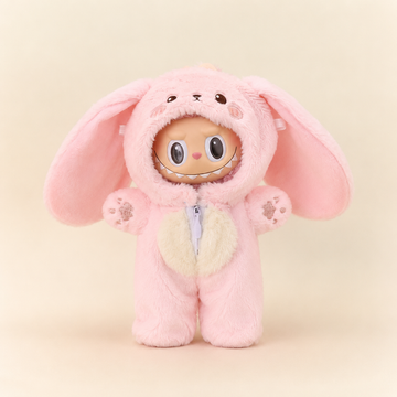 Labubu Doll Outfit - Pink Bunny Plush Hooded Jumpsuit for 17cm Collectible Figure - main product card | KikiBuddies