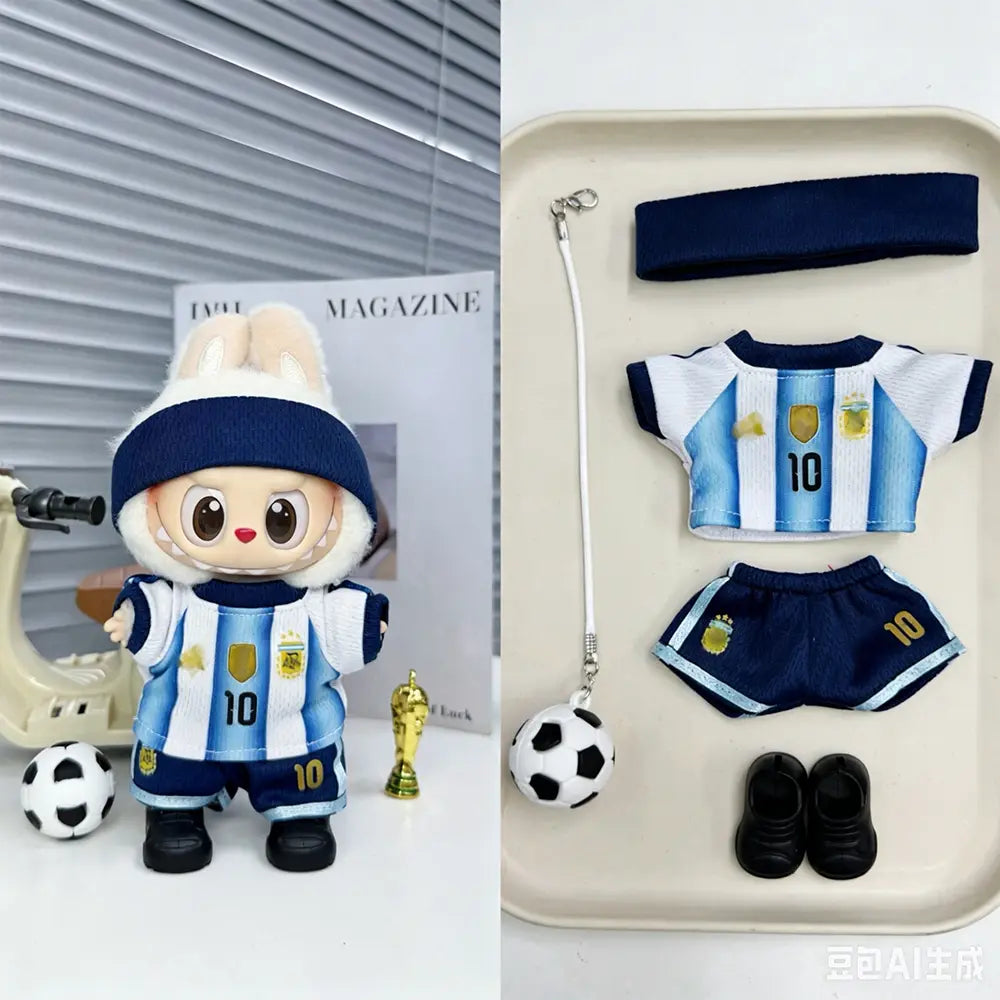 Labubu Football Jersey Outfit Series - Football National Team Inspired 17cm - Argentina Home Blue Stripe #10 — 5-Piece Set doll outfit detail view 24 | KikiBuddies
