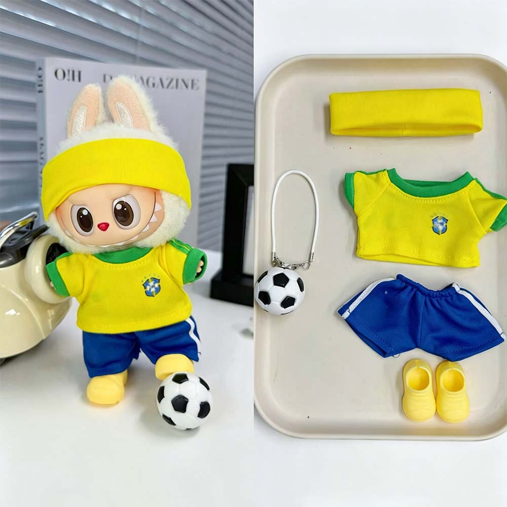 Labubu Football Jersey Outfit Series - Football National Team Inspired 17cm - Brazil Yellow/Green — 5-Piece Set doll outfit detail view 10 | KikiBuddies