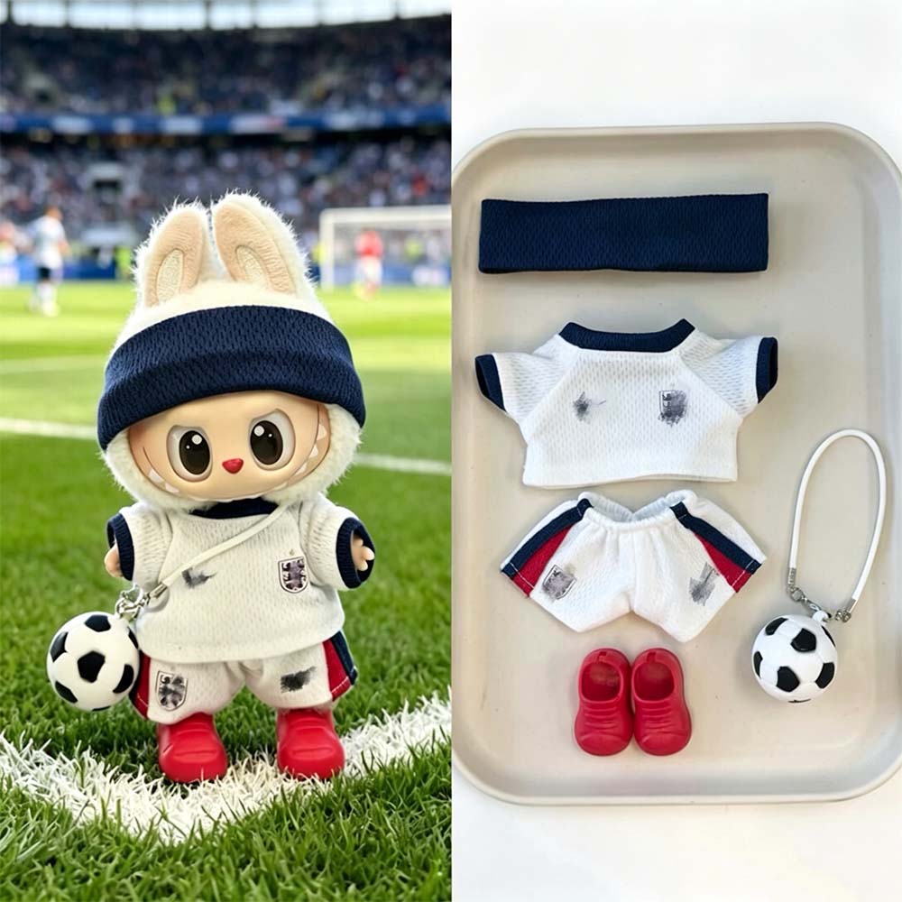 Labubu Football Jersey Outfit Series - Football National Team Inspired 17cm - England Home Navy/White — 5-Piece Set doll outfit detail view 22 | KikiBuddies