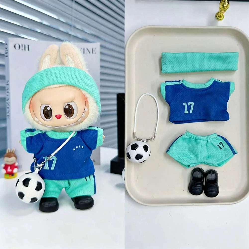 Labubu Football Jersey Outfit Series - Football National Team Inspired 17cm - Germany Away Mint Green/Blue #17 — 5-Piece Set doll outfit detail view 8 | KikiBuddies