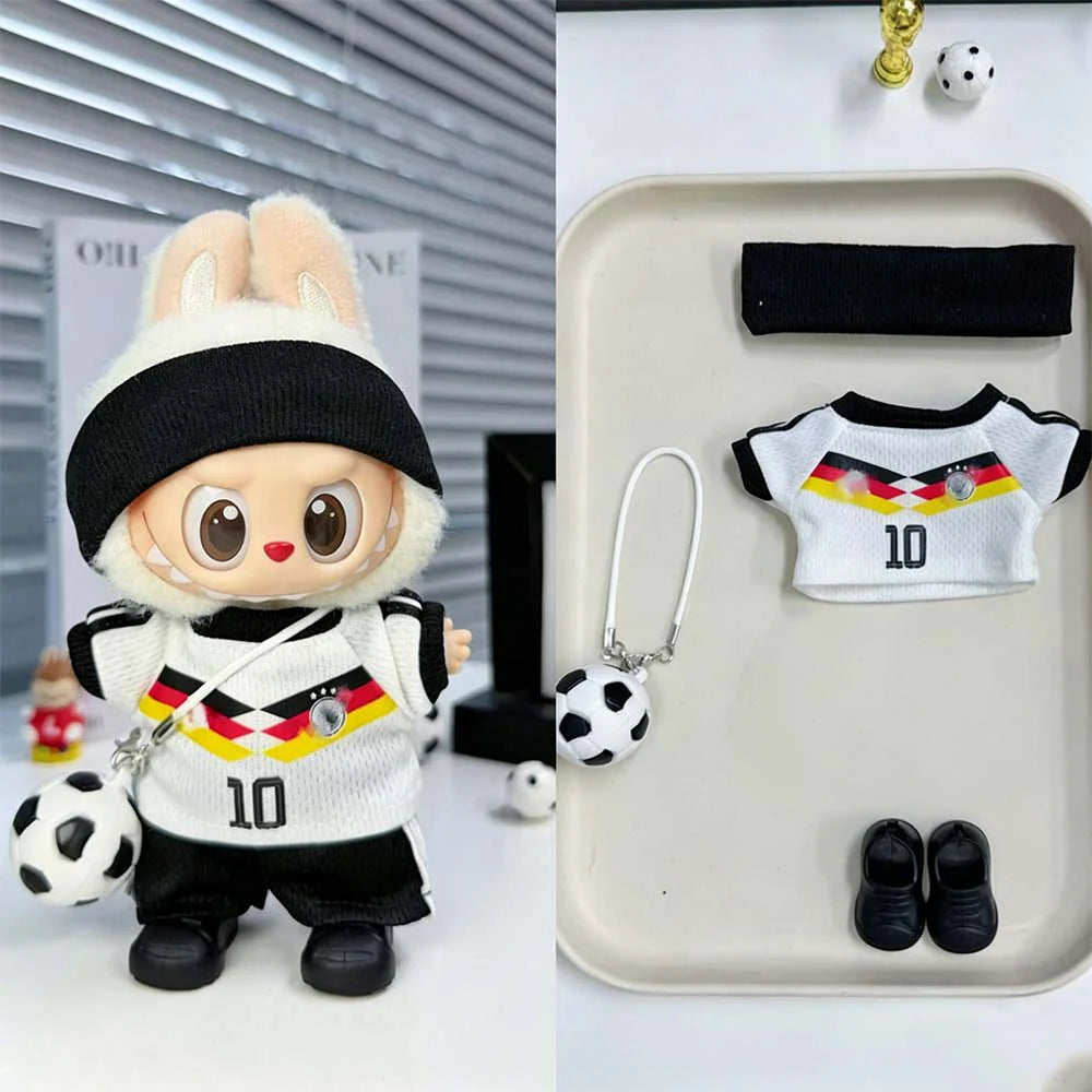 Labubu Football Jersey Outfit Series - Football National Team Inspired 17cm - Germany Home White/Black #10 — 5-Piece Set doll outfit detail view 7 | KikiBuddies
