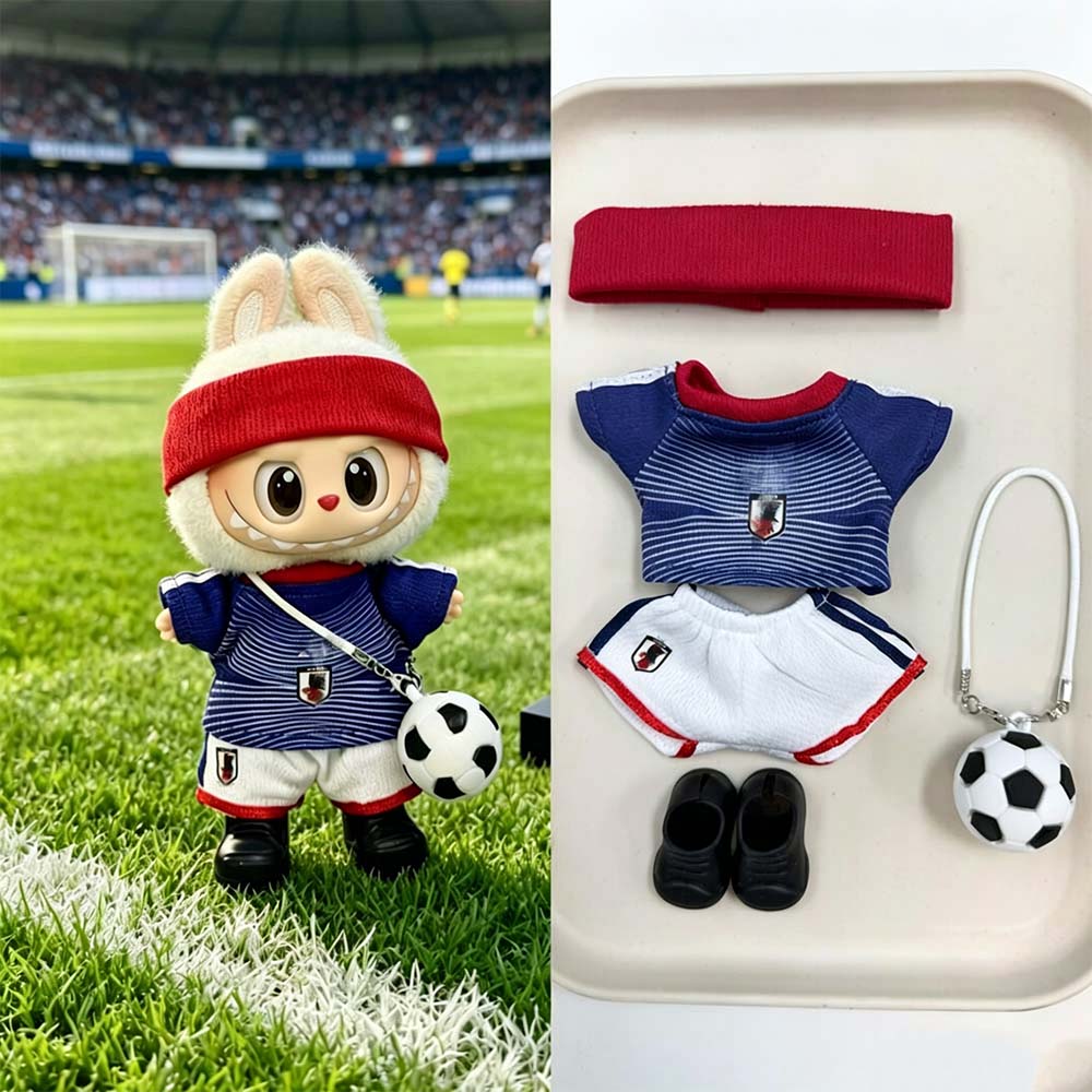 Labubu Football Jersey Outfit Series - Football National Team Inspired 17cm - Japan Home Blue Samurai (No Number) — 5-Piece Set doll outfit detail view 16 | KikiBuddies