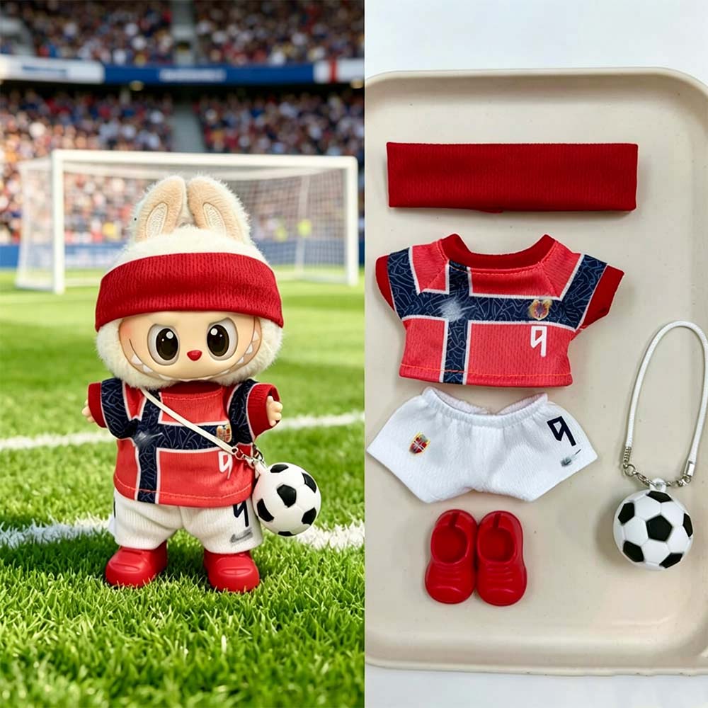 Labubu Football Jersey Outfit Series - Football National Team Inspired 17cm - Norway Blue Cross #9 Haaland — 5-Piece Set doll outfit detail view 17 | KikiBuddies