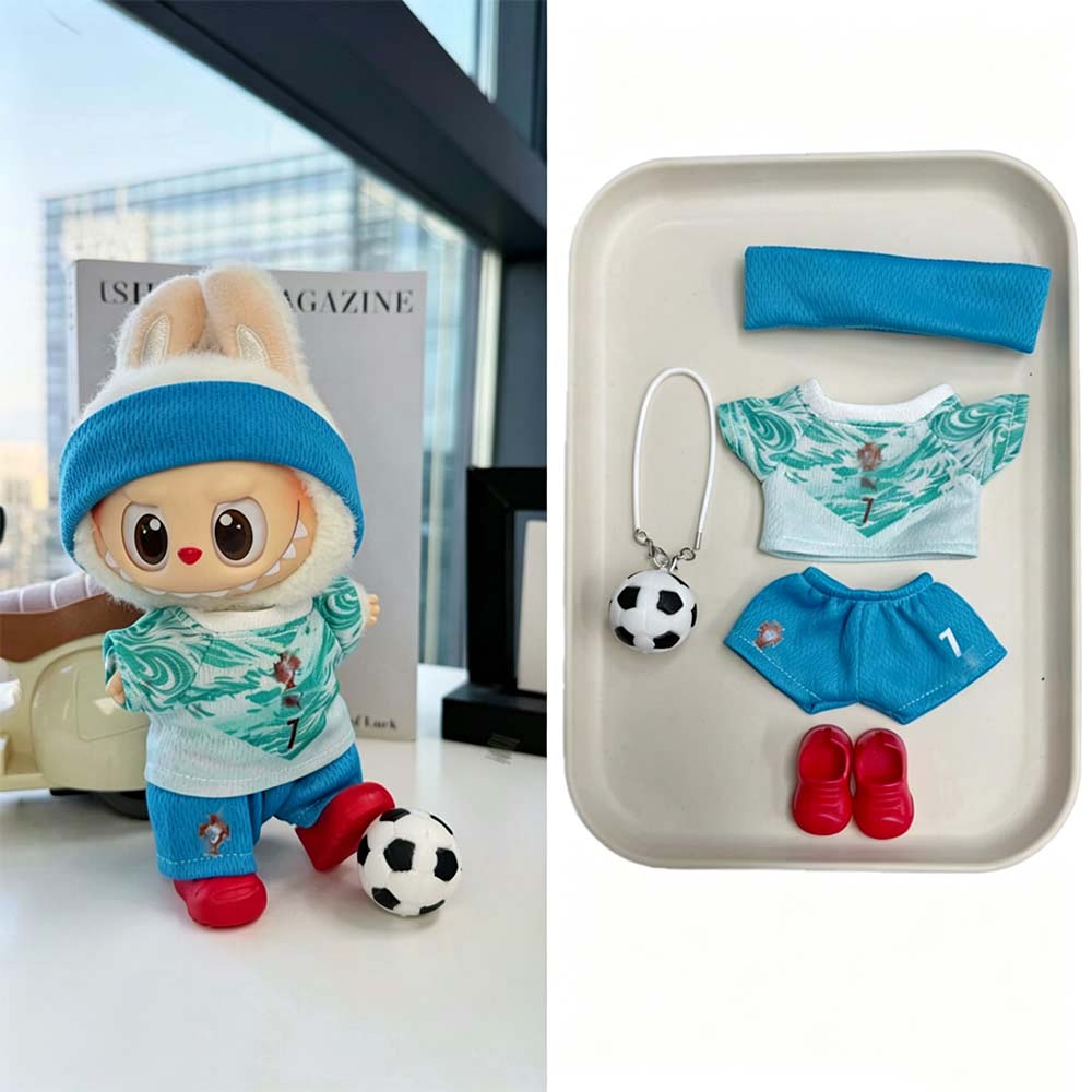 Labubu Football Jersey Outfit Series - Football National Team Inspired 17cm - Portugal Away Mint Green #7 — 5-Piece Set doll outfit detail view 9 | KikiBuddies