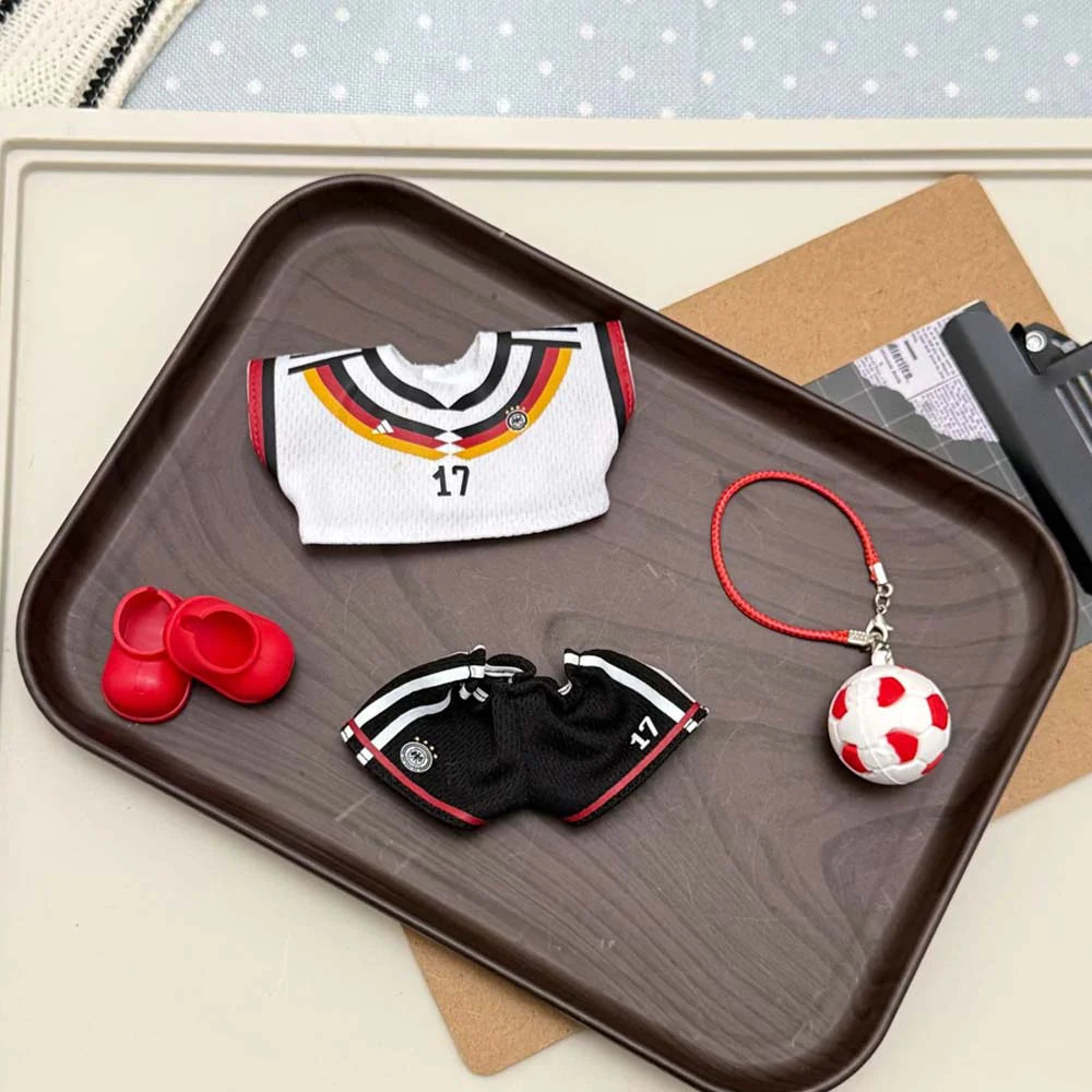 Labubu Football Jersey Outfit Set - World Cup Inspired with Mini Backpack 17cm - Germany (Jersey + Shorts + Shoes + Mini Backpack) doll outfit detail view 7 | KikiBuddies