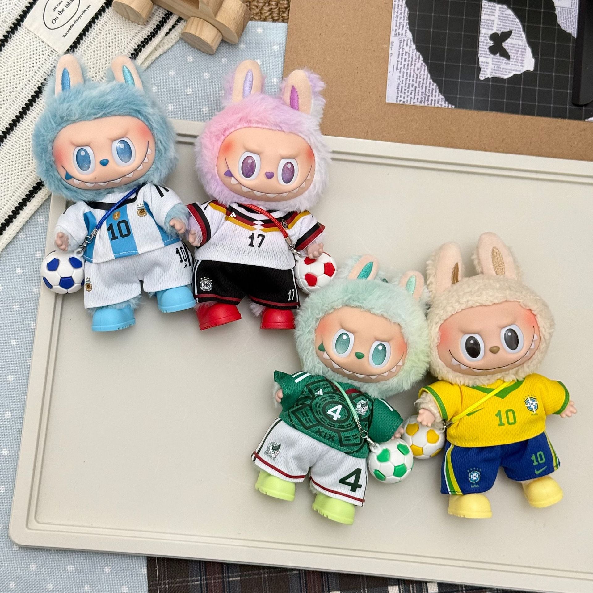 Labubu Football Jersey Outfit Set - World Cup Inspired Mini Backpack Set 17cm - lifestyle scene | KikiBuddies