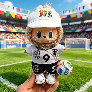 Labubu Football Jersey Outfit Series - World Cup Inspired Build Your Set 17cm - England #9 / 2-Piece + Hat + Ball + Shoes (Full Set) doll outfit front view | KikiBuddies