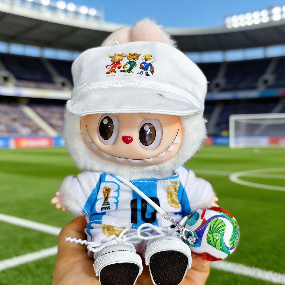 Labubu Football Jersey Outfit Series - World Cup Inspired Build Your Set 17cm - Argentina / 2-Piece + Hat + Ball + Shoes (Full Set) doll outfit detail view 23 | KikiBuddies