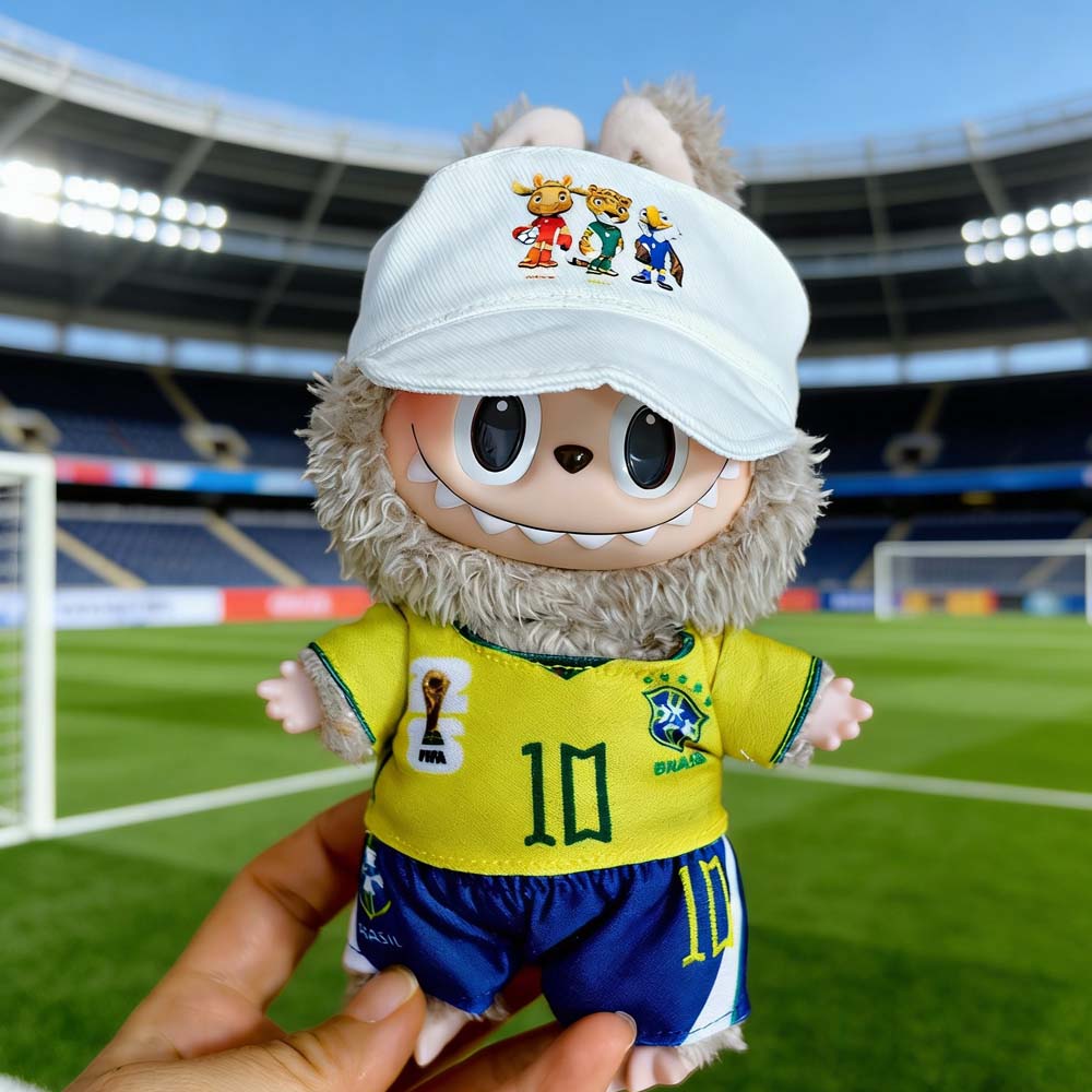 Labubu Football Jersey Outfit Series - World Cup Inspired Build Your Set 17cm - Brazil / 2-Piece + Hat doll outfit detail view 27 | KikiBuddies