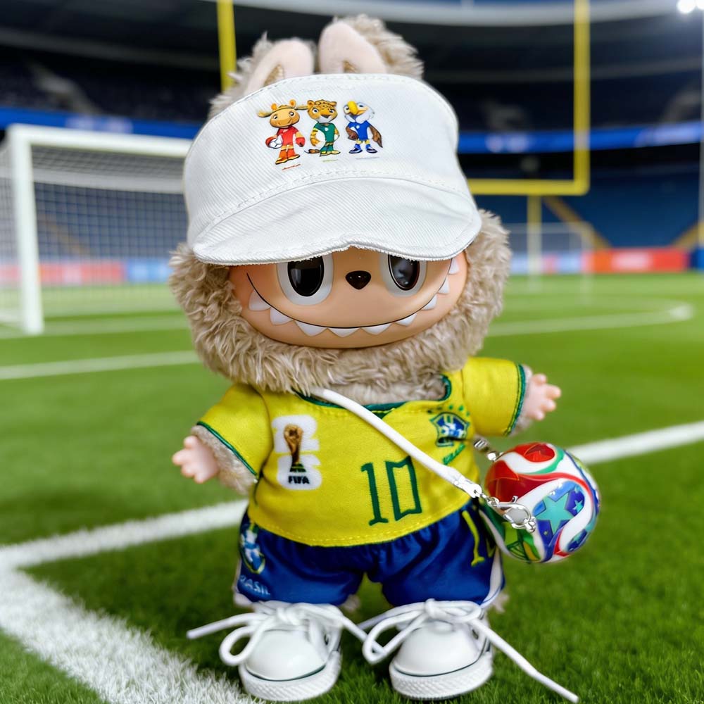Labubu Football Jersey Outfit Series - World Cup Inspired Build Your Set 17cm - Brazil / 2-Piece + Hat + Ball + Shoes (Full Set) doll outfit detail view 26 | KikiBuddies