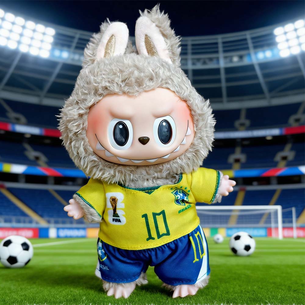 Labubu Football Jersey Outfit Series - World Cup Inspired Build Your Set 17cm - Brazil / 2-Piece Set (Jersey + Shorts) doll outfit detail view 28 | KikiBuddies