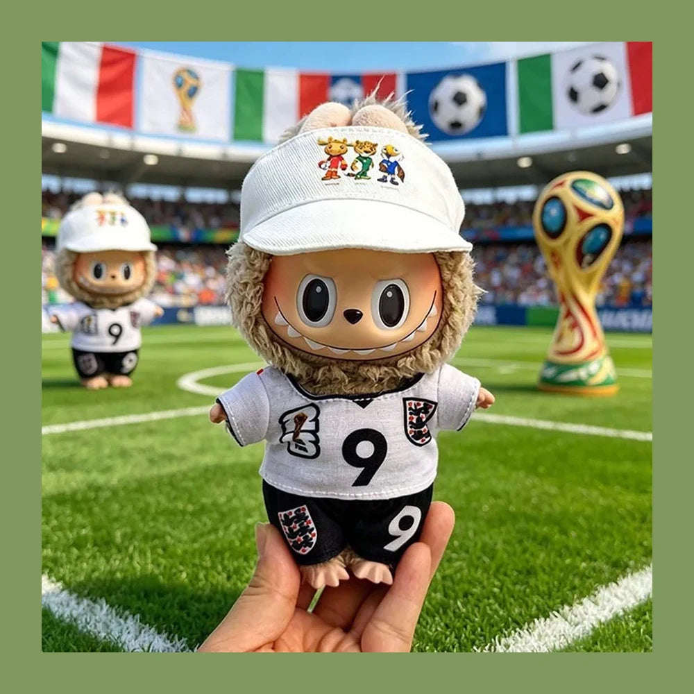 Labubu Football Jersey Outfit Series - World Cup Inspired Build Your Set 17cm - England #9 / 2-Piece + Hat doll outfit detail view | KikiBuddies