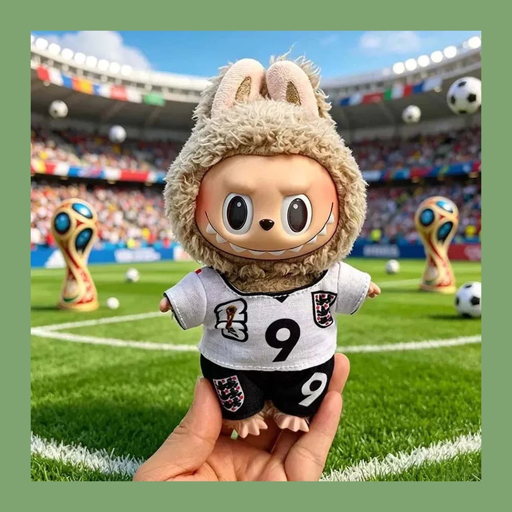 Labubu Football Jersey Outfit Series - World Cup Inspired Build Your Set 17cm - England #9 / 2-Piece Set (Jersey + Shorts) doll outfit lifestyle scene | KikiBuddies