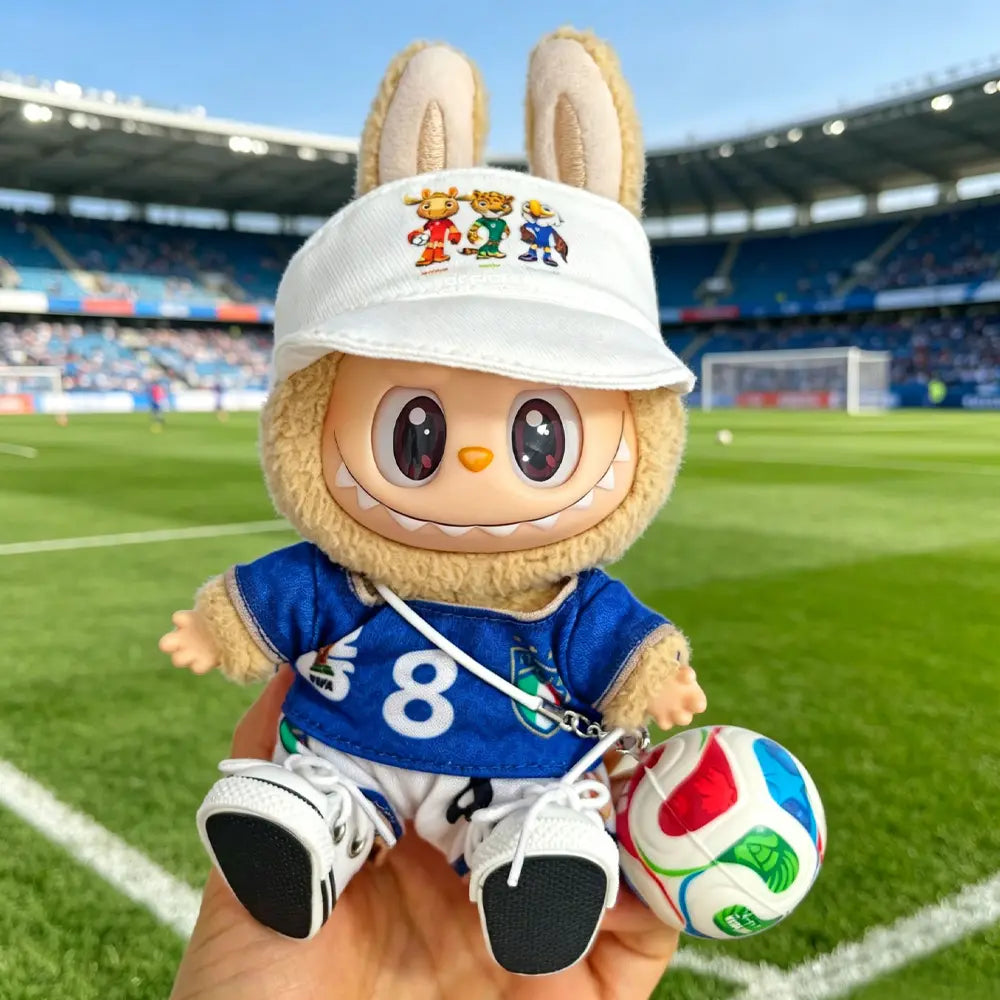 Labubu Football Jersey Outfit Series - World Cup Inspired Build Your Set 17cm - Italy / 2-Piece + Hat + Ball + Shoes (Full Set) doll outfit detail view 7 | KikiBuddies