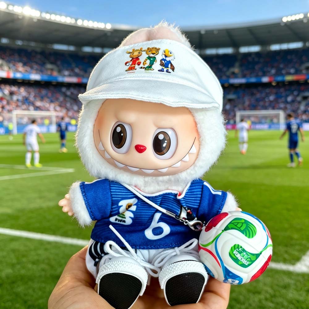 Labubu Football Jersey Outfit Series - World Cup Inspired Build Your Set 17cm - Japan / 2-Piece + Hat + Ball + Shoes (Full Set) doll outfit detail view 10 | KikiBuddies