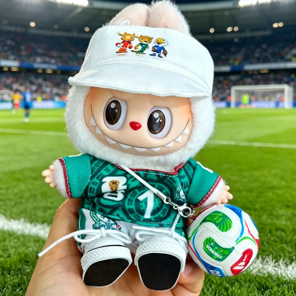 Labubu Football Jersey Outfit Series - World Cup Inspired Build Your Set 17cm - Mexico / 2-Piece + Hat + Ball + Shoes (Full Set) doll outfit detail view 32 | KikiBuddies