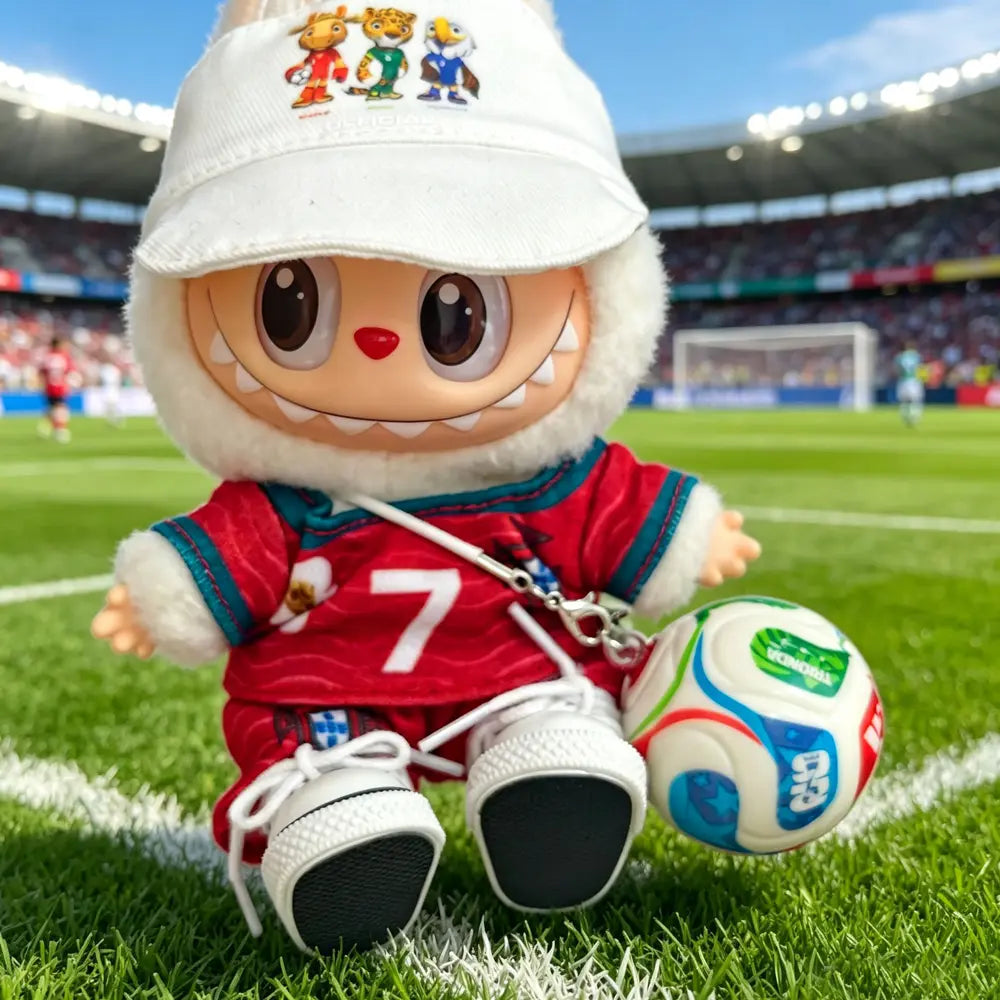 Labubu Football Jersey Outfit Series - World Cup Inspired Build Your Set 17cm - Portugal / 2-Piece + Hat + Ball + Shoes (Full Set) doll outfit detail view 34 | KikiBuddies
