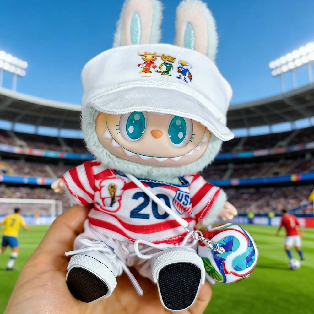 Labubu Football Jersey Outfit Series - World Cup Inspired Build Your Set 17cm - USA / 2-Piece + Hat + Ball + Shoes (Full Set) doll outfit detail view 14 | KikiBuddies