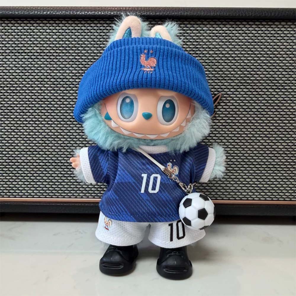 Labubu France Mbappé #10 Football Outfit Set — 17cm - front view | KikiBuddies