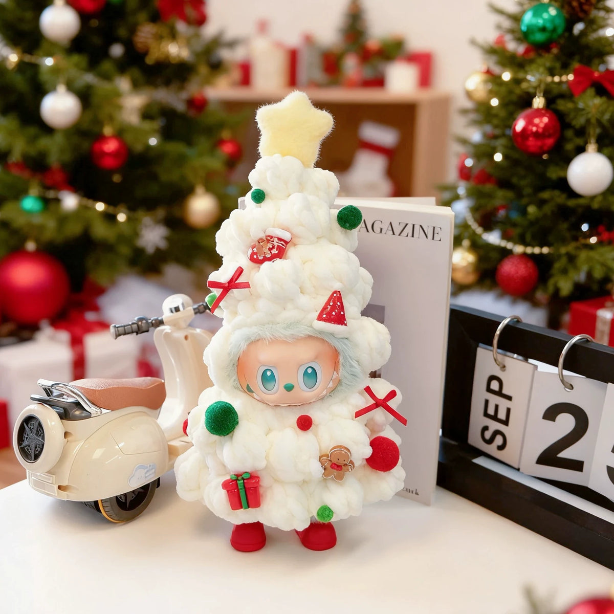 White Christmas Tree & Red Shoes Labubu outfit for a 17 cm doll; clothing only, doll not included.