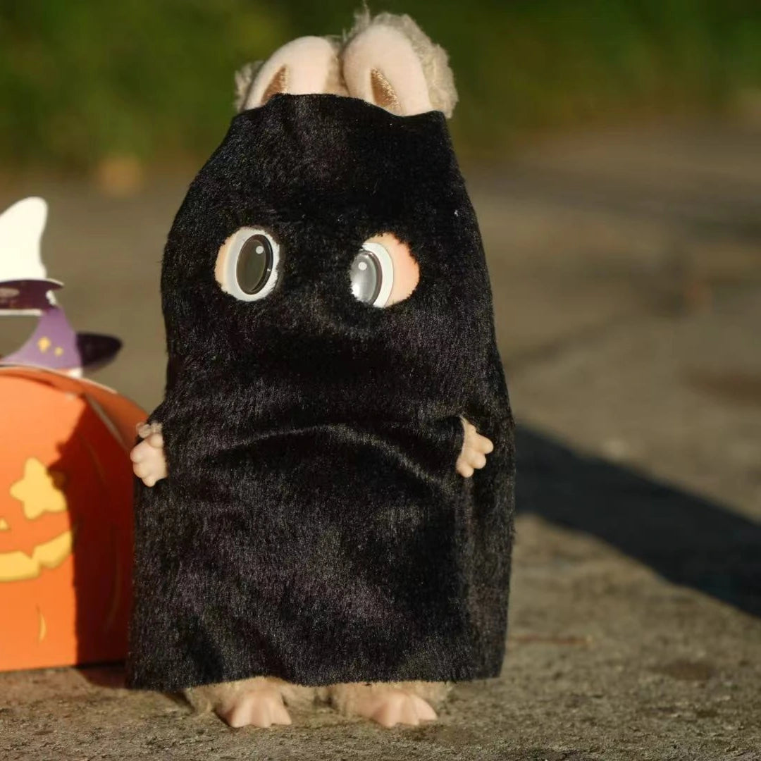 Black Ghost Labubu outfit for a 17 cm doll; clothing only, doll not included.