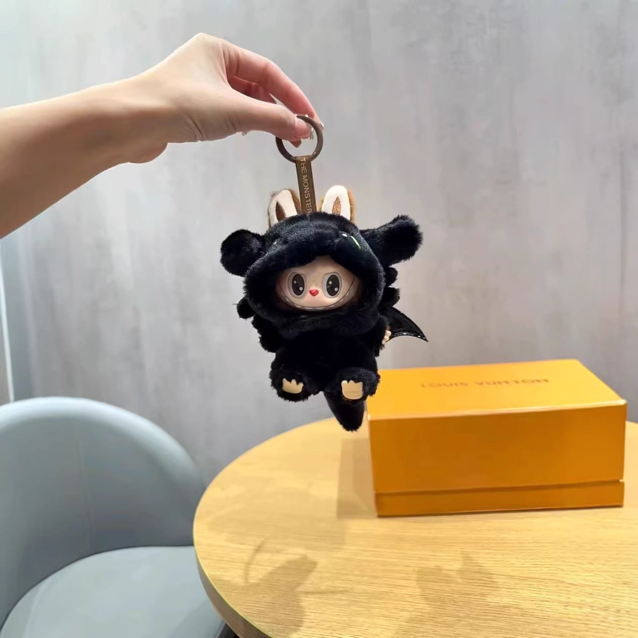 Labubu V4 Doll Outfit - Little Black Dragon Costume for 10cm Collectible Figure - front view | KikiBuddies