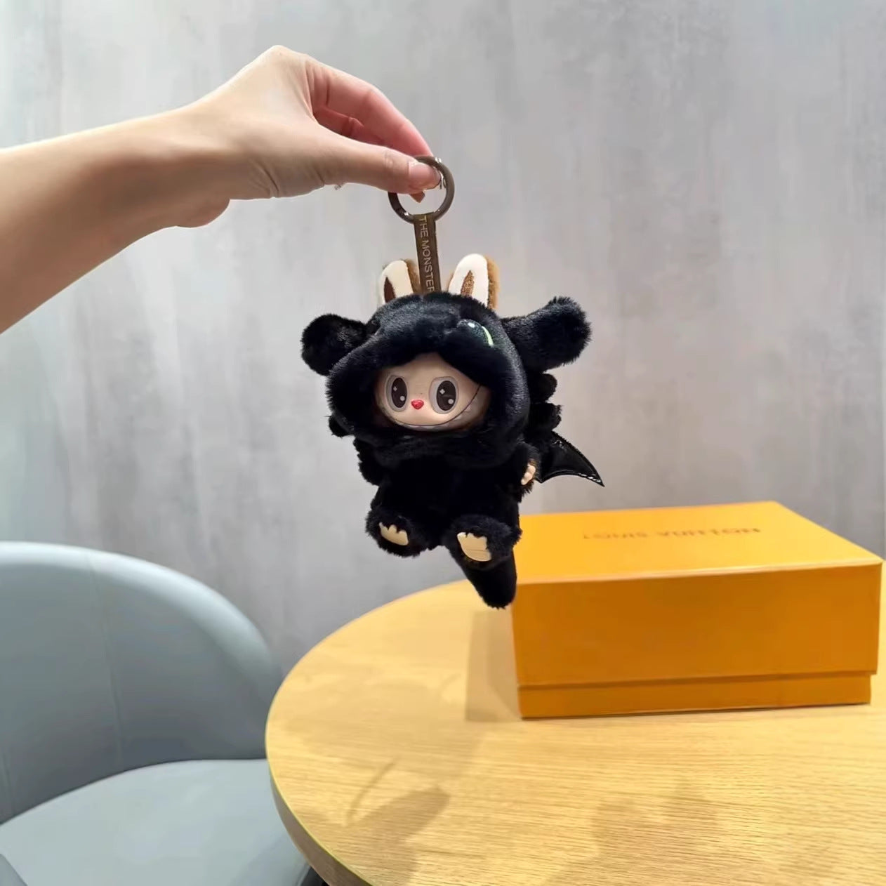 Labubu V4 Doll Outfit - Little Black Dragon Costume for 10cm Collectible Figure - detail view | KikiBuddies