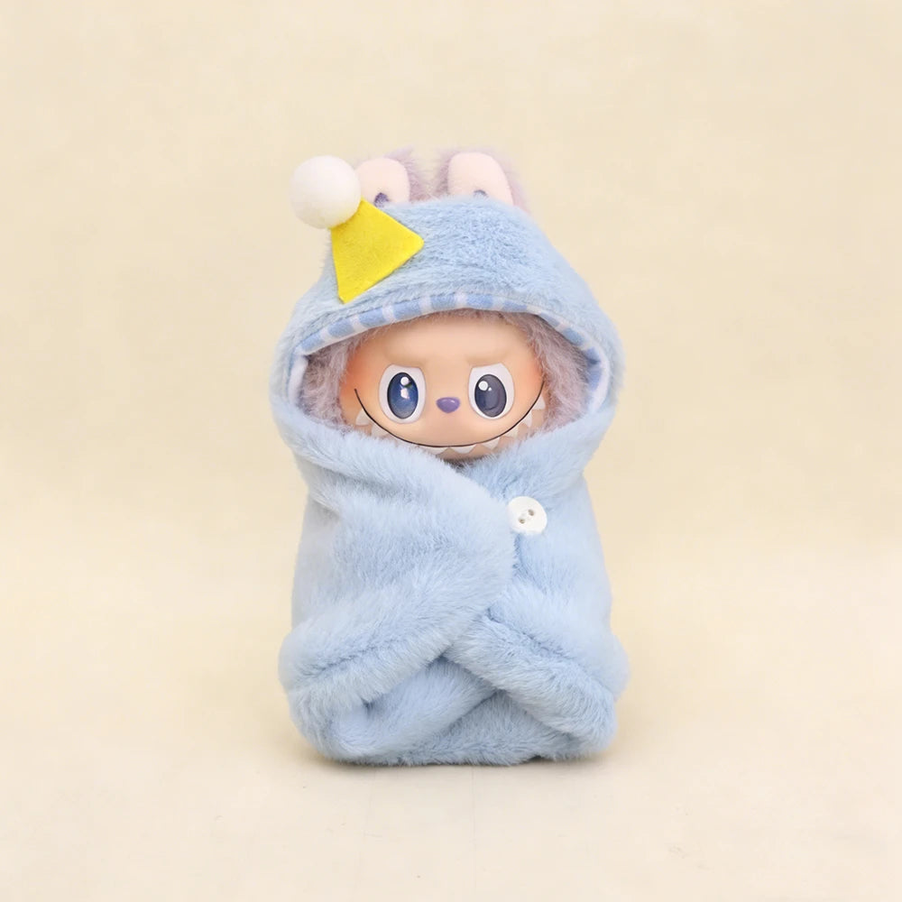 Labubu V4 Doll Outfit - Soft Blue Mini Swaddle Wrap for 10cm Collectible Figure - main product card | KikiBuddies