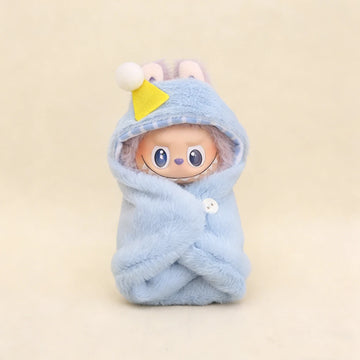 Labubu V4 Doll Outfit - Soft Blue Mini Swaddle Wrap for 10cm Collectible Figure - main product card | KikiBuddies