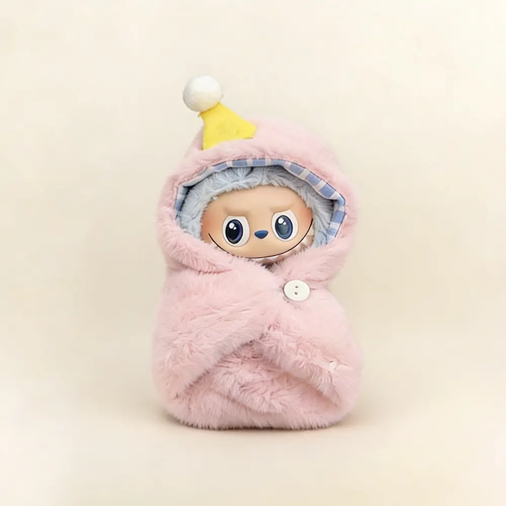 Labubu V4 Doll Outfit - Soft Pink Mini Swaddle Wrap for 10cm Collectible Figure - main product card | KikiBuddies