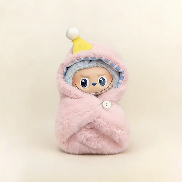 Labubu V4 Doll Outfit - Soft Pink Mini Swaddle Wrap for 10cm Collectible Figure - main product card | KikiBuddies