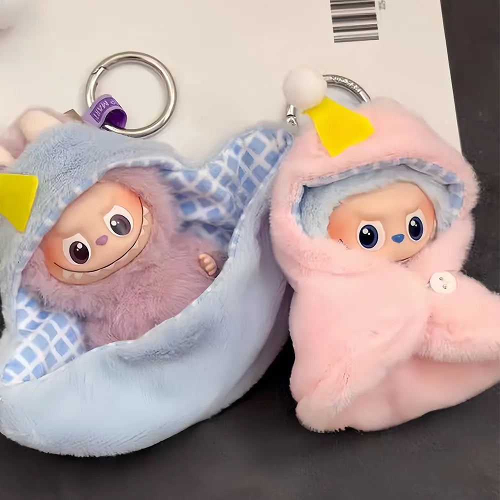 Labubu V4 Doll Outfit - Soft Pink Mini Swaddle Wrap for 10cm Collectible Figure - detail view | KikiBuddies