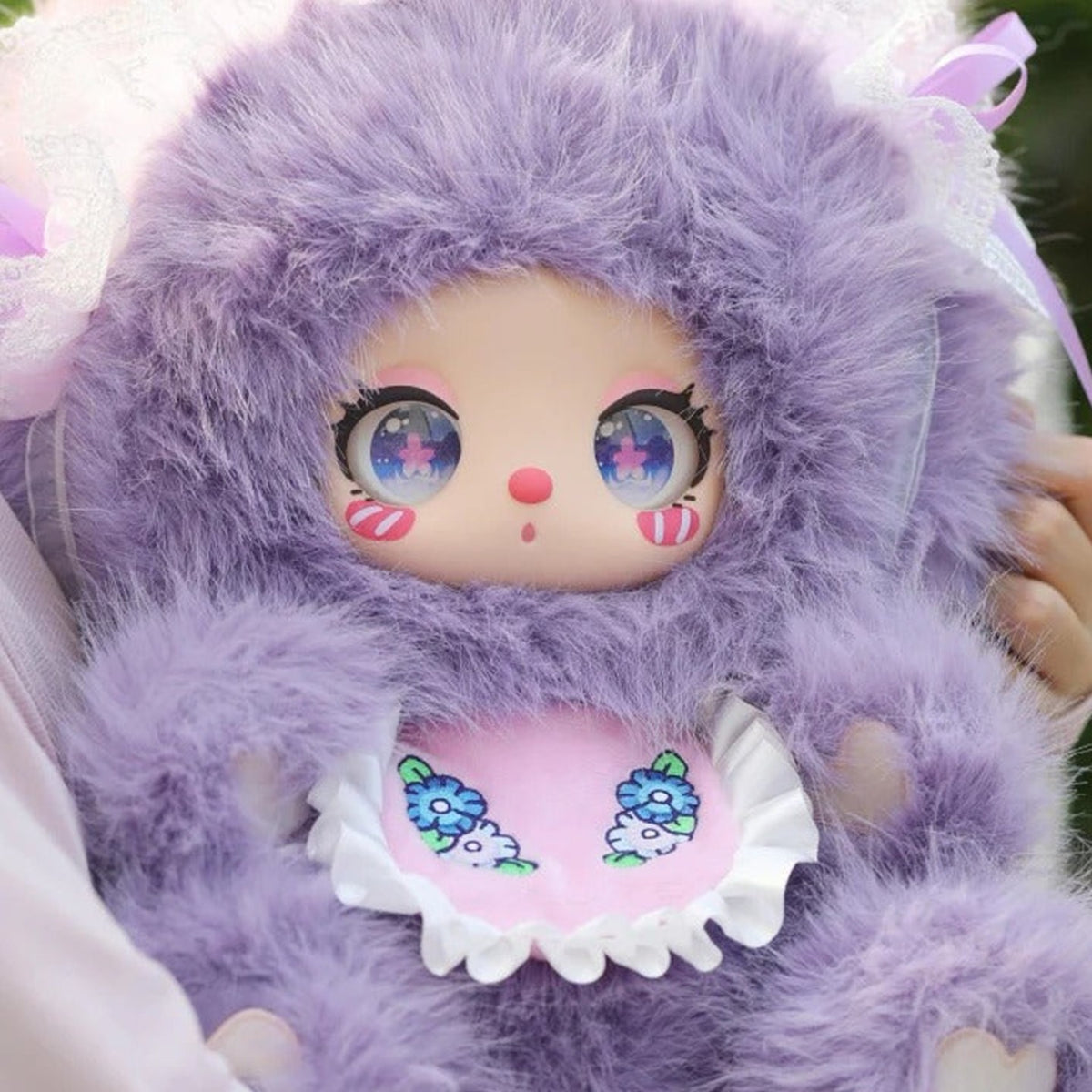 Liila 600%-V2 Tea Time With My Girl Series Plush Blind Box - Purple plush design detail; upper ears and lower feet cropped; random design not guaranteed; display props not included