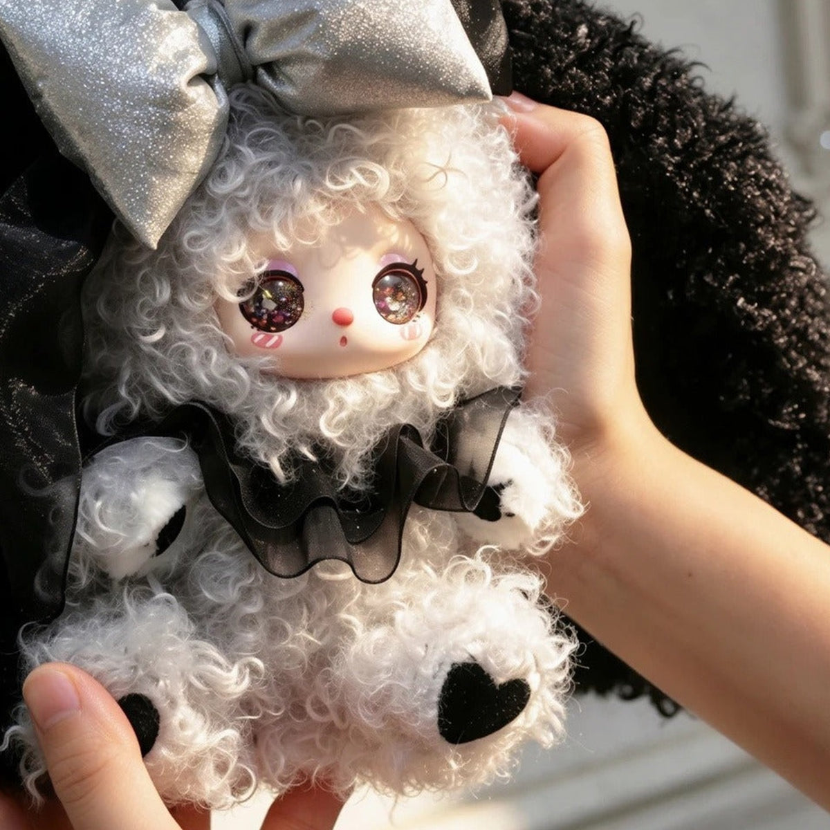 Liila Star Crown Bunny Princess gray rabbit plush held in hands; detail example